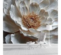 DLERFLOVR Papier Peint Texture De Fleur,450x315cm Papier Peint Panoramique Sculptures De Fleurs 3D Murale Poster Tableaux Photo Muraux pour Salon Chambre à Coucher Maison Décoration, Blanc Cassé
