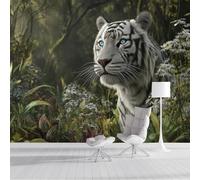DLERFLOVR Papier Peint Tigre Blanc,250x175cm Papier Peint Panoramique Forêt Fantastique Murale Poster Tableaux Photo Muraux pour Salon Chambre à Coucher Maison Décoration, Vert Foncé