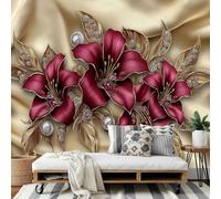 DLERFLOVR Papier Peints Panoramique Fleurs Rouges - Poster Geant Mural 3D Design Luxueux Papier Peint Pour Salon Chambre D'Enfant Coucher Maison Décoration Murale