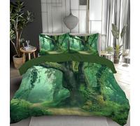 DLERFLOVR Parure de lit Réversible Tronc d'arbre Ancien Set de Housse de Couette 220x240cm Forêt Enchantée Parure Couette avec Taies d'oreiller 65x65 cm, Émeraude