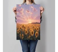 DLERFLOVR Style Campagnard Impression sur Toile Lever De Soleil Sur Un Champ De Tournesols Tableau Affiche Decoration Murale Rose Image sur Toile Sans Cadre pour Salon Chambre Restaurant, 50x70cm