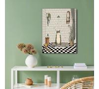 DLERFLOVR Tableau décoratif Salle De Bain Des Grenouilles 40x30cm Impression sur Toile Croquis Simple Tableau Decoration Murale pour Salon Chambre Maison Bureau, Gris