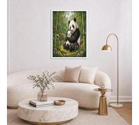 DLERFLOVR Tableau Decoration Murale - 40x60cm Impression Sur Toile Mère Panda Son Petit Poster Mural Sans Cadre Forêt Bambous Dessin Animé Peintures sur Toile pour Salon Chambre d'enfant à Coucher