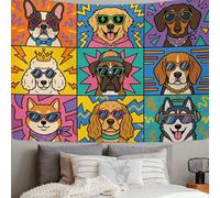 DLERFLOVR Tapisserie Avatars De Chiens À Neuf Grilles Tenture Murale Pop Art Papier Peint Tissu Décoration Murale Panoramique pour Salon Chambre Dortoir, Fête Contexte, 150x100 cm Multicolore