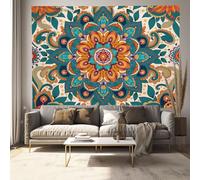 DLERFLOVR Tapisserie De Magnifiques Fleurs Tissu Tenture Murale Motifs Ethniques Indiens Art Murale Tissu Mural Décoratif pour Chambre Dortoir Appartement Fête - 100x75 cm, Vert