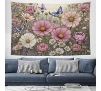 DLERFLOVR Tapisserie Fleurs Sauvages Et Forêts En Fleurs Tissu Tenture Murale Jardin De Charme Art Murale Tissu Mural Décoratif pour Chambre Dortoir Appartement Fête - 150x100 cm, Rose