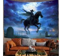 DLERFLOVR Tapisserie Murale 150x100 cm Tenture Murale Ciel Nocturne D'Halloween Couverture Murales Ghost Rider Tapisseries Decoration Murales pour Salon, Chambre, Dortoir, Indigo
