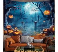 DLERFLOVR Tapisserie Murale 150x100 cm Tenture Murale Nuit D'Halloween Couverture Murales Arbre Fantôme Et Cimetière Tapisseries Decoration Murales pour Salon, Chambre, Dortoir, Bleu