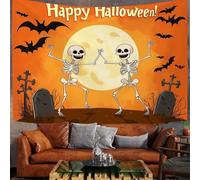 DLERFLOVR Tapisserie Murale 200x150 cm Tenture Murale Joyeux Halloween ! Couverture Murales Cimetière Des Squelettes Tapisseries Decoration Murales pour Salon, Chambre, Dortoir, Orange