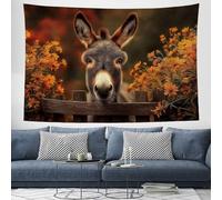 DLERFLOVR Tapisserie Murale Âne Mignon Couverture Murales Clôture En Bois De Ferme Tapisseries Aesthetic Decoration Murales pour Maison Salon Chambre Appartement - 150x100 cm, Orange