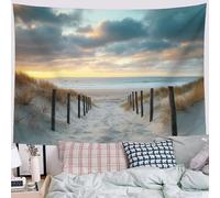 DLERFLOVR Tapisserie Murale Chemin Des Dunes De Sable Tenture Murale Paysage De Plage Couverture Murales Tapisseries Decoration Murales pour Maison Salon Chambre Dortoir, 230x180 cm, Bleu-Gris