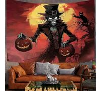DLERFLOVR Tapisserie Murale Ciel Nocturne D'Halloween - 150x130 cm - Grande Tapisseries Épouvantail Mort-Vivant Décoration Murale Papier peint pour Chambre, Dortoir, Fête, Séparateur de Pièce, Rouge