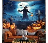 DLERFLOVR Tapisserie Murale Cimetière D'Halloween Tenture Murale Épouvantail Et Cimetière Tapisseries Decoration Murales pour Maison Salon Chambre Dortoir, 200x150 cm, Bleu