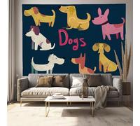 DLERFLOVR Tapisserie Murale Style Simple Tenture Murale Tissu Chien De Dessin Animé Couverture Murales Bleu Marine Tapisseries Decoration pour Maison Salon Chambre Dortoir, 150x130 cm