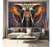 DLERFLOVR Tapisserie Murale Symboles Indiens Tenture Murale Mandala Éléphant Tapisseries Decoration Murales pour Maison Salon Chambre Dortoir, 150x130 cm, Jaune-Brun