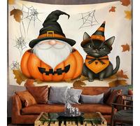 DLERFLOVR Tapisserie Murales Clipart D'Halloween Tapisserie Murale Tissu Chat Nain Et Noir Mignon Tenture Murale Décoration Tenture Murales pour Chambre, Dortoir, Fête, Brun, 100x75 cm
