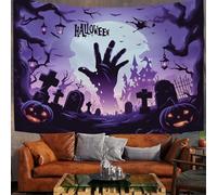 DLERFLOVR Tapisserie Tenture Murale Cimetière D'Halloween, Tapisserie Murales Pierre Tombale Main De Zombie Décoration Murales pour Maison Salon Chambre Dortoir,200x150 cm, Violet