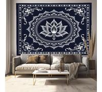 DLERFLOVR Tapisserie Tenture Murale Style De Méditation Tapisserie Murales Mandala Et Lotus Décoration Murale en Tissu pour la Chambre à Coucher Salon dortoir, Bleu Marine, 150x130 cm