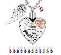 Dletay Collier funéraire en forme de cœur pour cendres avec 12 pierres de naissance - Collier urne pour cendres - Your Wings were Ready but My Heart was Not, Acier inoxydable, Pas de gemme