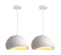 DLGLOLIN 2X Suspension Vintage Lustre de Milieu du Siècle, Abat-jour en Résine de Dôme Blanc Ø20cm, E27 Luminaire de Couloir Salon