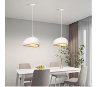 DLGLOLIN 2X Suspension Vintage Lustre de Milieu du Siècle, Abat-jour en Résine de Dôme Blanc Ø30cm, E27 Luminaire de Couloir Salon