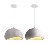 DLGLOLIN 2X Suspension Vintage Lustre de Milieu du Siècle, Abat-jour en Résine de Dôme Gris Ø20cm, E27 Luminaire de Couloir Salon