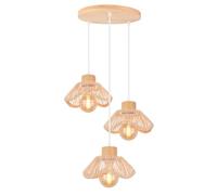 DLGLOLIN 3 Lampes Suspension Luminaire en Bambou Tressée Lampe Suspendue Boho Style Intérieur Lustre Salon en Rotin Vintage Bois Plafonnier pour Chambre Couloir Cuisine Café
