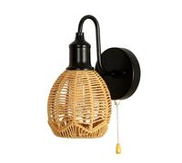 DLGLOLIN Applique Murale Rotin Tissage avec Interrupteur, Vintage Bohème Lampe Murale E27 Métal Intérieur Industrie Luminaires Appliques pour Chambre Salon Couloir