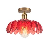 DLGLOLIN Lampe de Plafond Fleurs Créatif Rouge Vintage Plafonnier Luminaire en Abat-jour en Verre E27 Éclairage de Plafond Déco Plafonniers pour Cuisine Salle à Manger Chambre