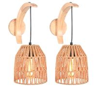 DLGLOLIN Lot de 2 Applique Murale Intérieure en Bois E27 Abat-jour Cage en Rotin Lampe Murale Lune Murale Bohème Déc Éclairage Luminaire pour Chambre Salon Couloir Café