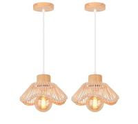 DLGLOLIN Lots de 2 Suspension Luminaire en Bambou Tressée Lampe Suspendue Boho Style Intérieur Lustre Salon en Rotin Vintage Bois Plafonnier pour Chambre Couloir Cuisine Café