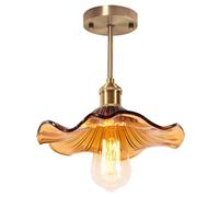 DLGLOLIN Plafonnier en Verre Vintage Éclairage Luminaires Moderne à Fleurs Créatif Abat-jour en Ambre, E27 Lampe de Plafond pour Entrée Couloir Salon Salle Chambre