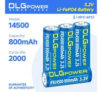 DLGPOWER 3.2V AA/14500 800mAh LiFePO4 batterie rechargeable 2000 cycle de décharge lampe de poche souris sans fil clavier jouet 800mAh 10pcs