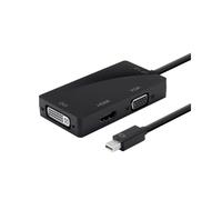 DLH Adaptateur Mini DisplayPort vers HDMI/DVI/VGA, 4K 30Hz & 1080p 60Hz, Connecteurs Mâle/Femelle, Longueur 17cm, Noir, Plug & Play
