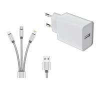 Dlh - Adaptateur Secteur - 12 Watt - 2.4 A (Usb) - Sur Le Câble : Lightning/Micro-Usb/Usb-C - Blanc