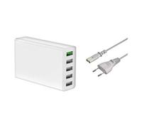 DLH - Adaptateur secteur - 50 Watt - QC 3.0 - 5 connecteurs de sortie (USB) - blanc