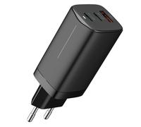 DLH - Adaptateur secteur - GaN - CA 100/240 V - 65 Watt - connecteurs de sortie : 3 - noir