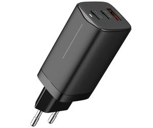 DLH Alimentation secteur USB-C GaN 65W avec 2x USB-C et 1x USB-A - Livré avec câble USB-C 1,8m