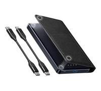 DLH - Banque d'alimentation - porte-cartes folio - 5000 mAh - 12 Watt - 2.4 A (USB-C) - sur le câble : Lightning, USB-C - noir Noir