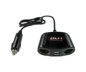 DLH Chargeur multiprise pour voiture avec 2 prises allume-cigare et 2 ports USB 12/24V 2A DYWU945 noir