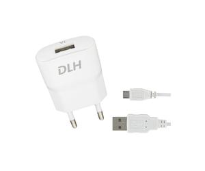 DLH Chargeur Secteur USB 5W DY-AU1870 avec Câble Micro-USB, 1 Port USB 2.0, 5V/1A, Blanc, Alimentation Secteur, Compatibilité Universelle