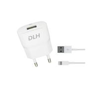 DLH Chargeur Secteur USB 5W DY-AU1872 avec Câble Lightning 1m pour iPhone (5 à X), Sortie 1A, Blanc, Conforme RoHS