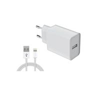 DLH Chargeur Secteur USB-A 12W DY-AU5091W avec Câble Lightning - 1 Port USB 2.0, 5V/2.4A, Compatible iPhone - 83x38x25mm, Blanc, Câble 1m