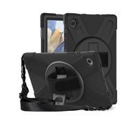 DLH Coque Renforcée Noire pour Galaxy Tab A8 10.5" (SM-X200/X205), Pied Support, Poignée Rotative, Bandoulière, Anti-chocs, 295g, CE