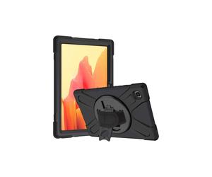 DLH Coque Renforcée Noire pour Samsung Galaxy Tab A7 Lite 8.7" (SM-T220/T225), Béquille, Poignée Rotative, Bandoulière, Antichoc, Plastique, 260g