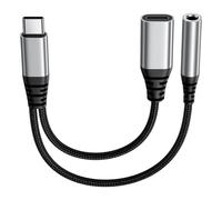 DLH DY-AD5435, 0,13 m, USB C, USB C/3.5mm, Noir, Gris