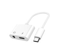 DLH DY-TU4950W Adaptateur USB Type-C vers Jack 3.5mm + USB-C 60W, Blanc, Câble 11cm, Dimensions 114x31x8mm, Plug and Play
