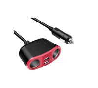 DLH Multiprise Allume-Cigare DY-WU945 : 2 Sorties Allume-Cigare 150W Max, 2 Ports USB 2.0 (2.4A), 12-24V, Noir/Rouge, Conforme RoHS