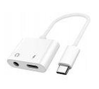 DLH - USB-C vers jack de casque / adaptateur de charge - USB-C mâle pour USB-C (alimentation uniquement), prise audio de 3,5 mm femelle - 11 cm - blanc