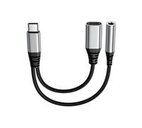 DLH - USB-C vers jack de casque / adaptateur de charge - USB-C mâle pour USB-C, prise audio de 3,5 mm femelle - 13 cm - gris, noir - alimentation